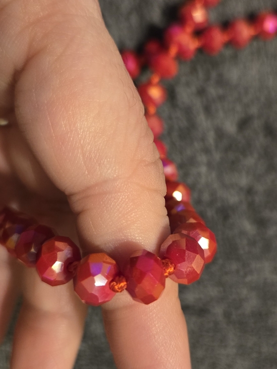Jewelry - Long Red Faceted Bead Necklace | Sparkly Acrylic Beads | Statement Jewelry